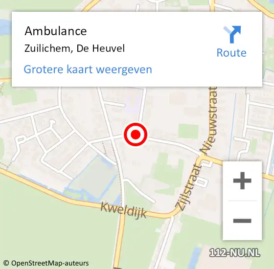 Locatie op kaart van de 112 melding: Ambulance Zuilichem, De Heuvel op 1 september 2019 19:47