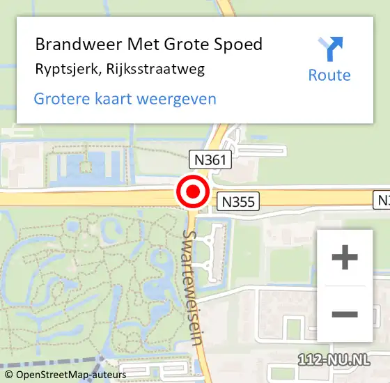 Locatie op kaart van de 112 melding: Brandweer Met Grote Spoed Naar Ryptsjerk, Rijksstraatweg op 1 september 2019 21:17