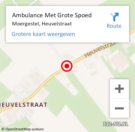 Locatie op kaart van de 112 melding: Ambulance Met Grote Spoed Naar Moergestel, Heuvelstraat op 1 september 2019 22:34