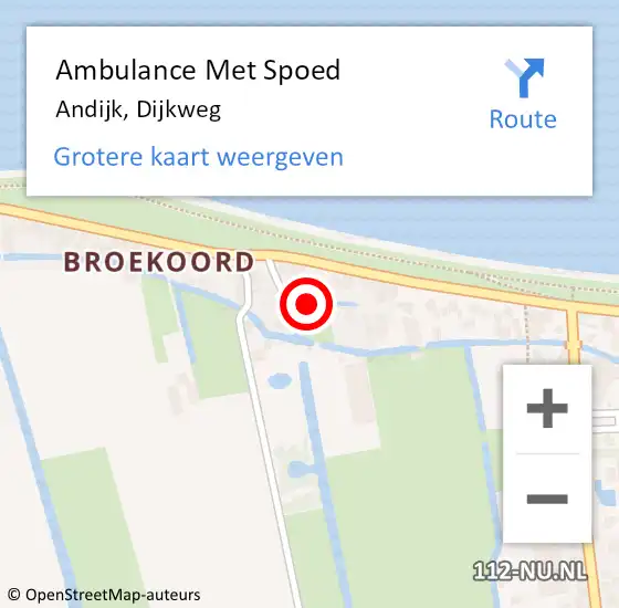 Locatie op kaart van de 112 melding: Ambulance Met Spoed Naar Andijk, Dijkweg op 2 september 2019 01:56