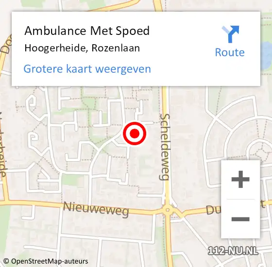 Locatie op kaart van de 112 melding: Ambulance Met Spoed Naar Hoogerheide, Rozenlaan op 2 september 2019 07:06