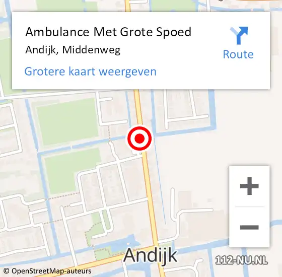 Locatie op kaart van de 112 melding: Ambulance Met Grote Spoed Naar Andijk, Middenweg op 2 september 2019 09:47