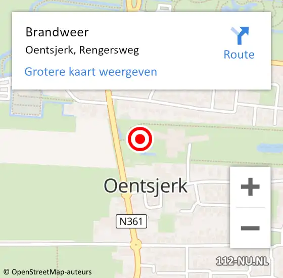 Locatie op kaart van de 112 melding: Brandweer Oentsjerk, Rengersweg op 2 september 2019 16:45