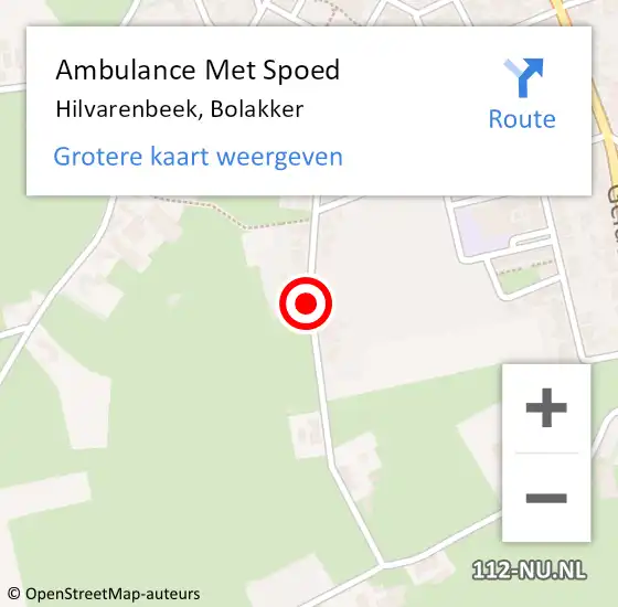 Locatie op kaart van de 112 melding: Ambulance Met Spoed Naar Hilvarenbeek, Bolakker op 2 september 2019 17:58