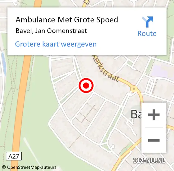 Locatie op kaart van de 112 melding: Ambulance Met Grote Spoed Naar Bavel, Jan Oomenstraat op 2 september 2019 18:45