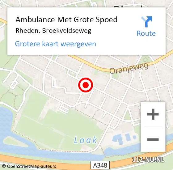 Locatie op kaart van de 112 melding: Ambulance Met Grote Spoed Naar Rheden, Broekveldseweg op 2 september 2019 19:53