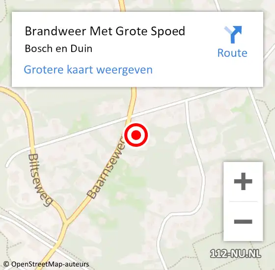 Locatie op kaart van de 112 melding: Brandweer Met Grote Spoed Naar Bosch en Duin op 3 september 2019 10:20