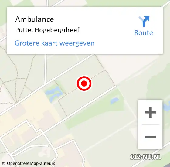 Locatie op kaart van de 112 melding: Ambulance Putte, Hogebergdreef op 3 september 2019 11:10