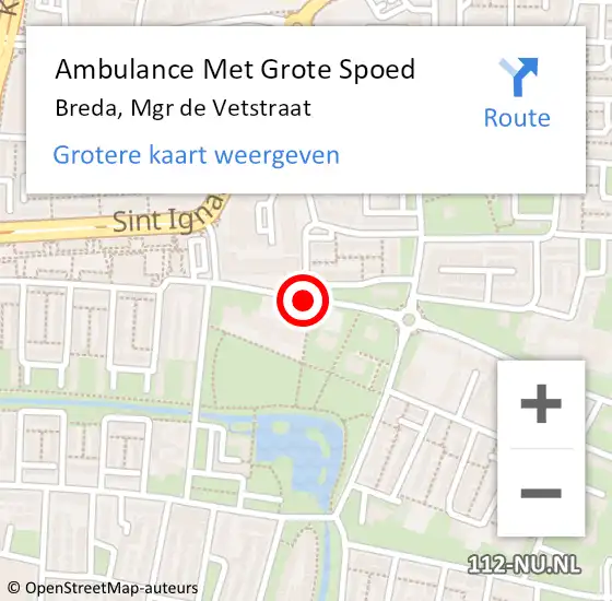 Locatie op kaart van de 112 melding: Ambulance Met Grote Spoed Naar Breda, Mgr De Vetstraat op 3 september 2019 14:03