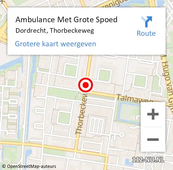Locatie op kaart van de 112 melding: Ambulance Met Grote Spoed Naar Dordrecht, Thorbeckeweg op 3 september 2019 23:12