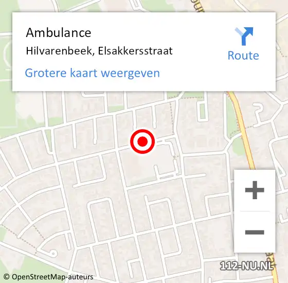 Locatie op kaart van de 112 melding: Ambulance Hilvarenbeek, Elsakkersstraat op 4 september 2019 04:19