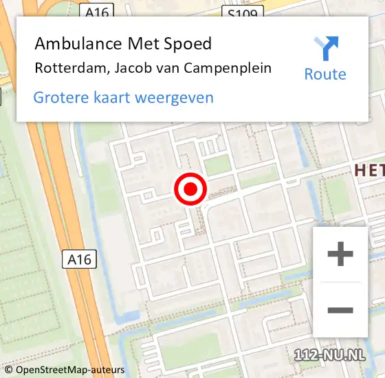 Locatie op kaart van de 112 melding: Ambulance Met Spoed Naar Rotterdam, Jacob van Campenplein op 4 september 2019 06:01