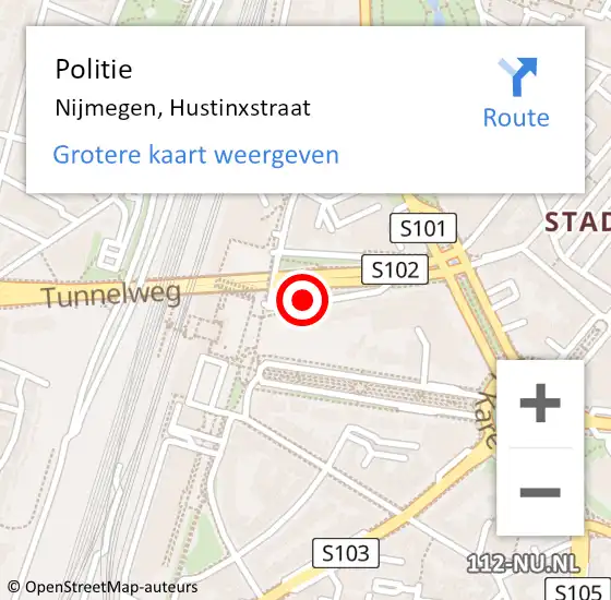 Locatie op kaart van de 112 melding: Politie Nijmegen, Hustinxstraat op 4 september 2019 14:58