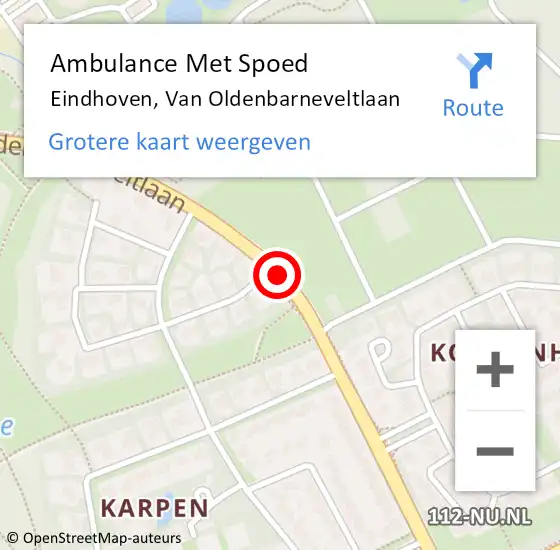 Locatie op kaart van de 112 melding: Ambulance Met Spoed Naar Eindhoven, Van Oldenbarneveltlaan op 4 september 2019 15:22