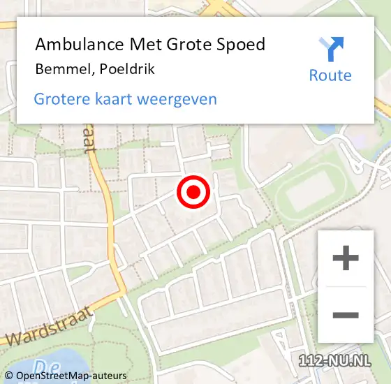 Locatie op kaart van de 112 melding: Ambulance Met Grote Spoed Naar Bemmel, Poeldrik op 5 september 2019 04:04
