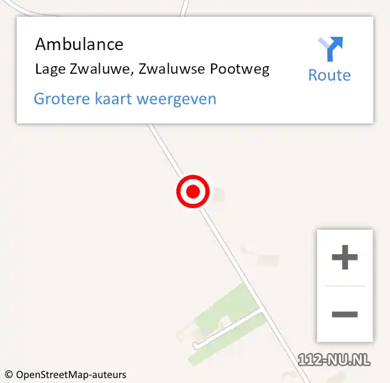 Locatie op kaart van de 112 melding: Ambulance Lage Zwaluwe, Zwaluwse Pootweg op 5 september 2019 07:01