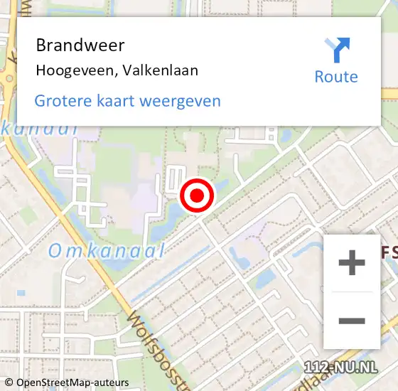 Locatie op kaart van de 112 melding: Brandweer Hoogeveen, Valkenlaan op 5 september 2019 07:07