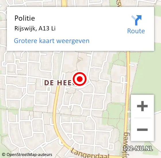 Locatie op kaart van de 112 melding: Politie Rijswijk, A13 Li op 5 september 2019 07:31