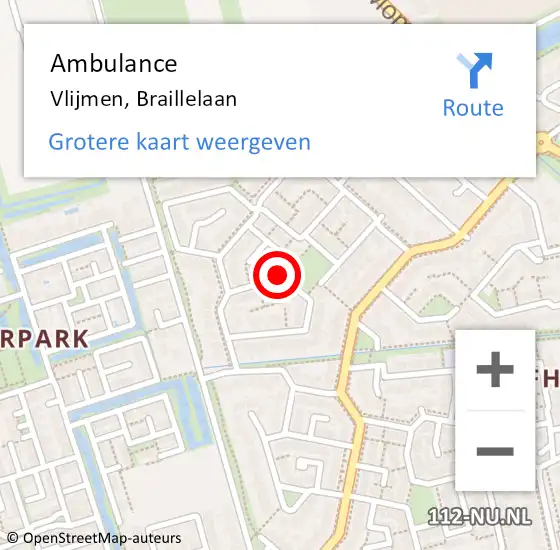 Locatie op kaart van de 112 melding: Ambulance Vlijmen, Braillelaan op 5 september 2019 08:50