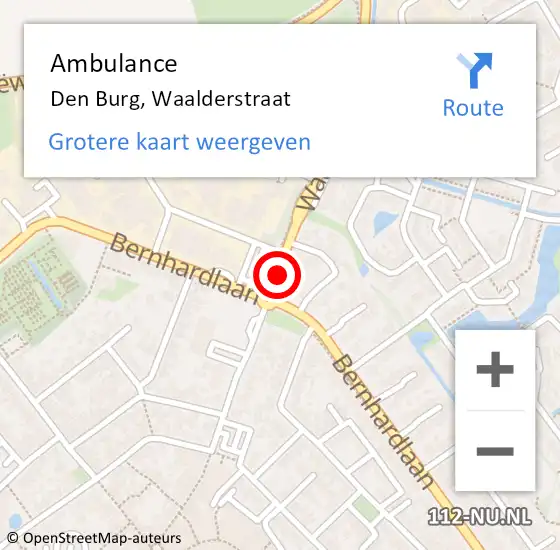 Locatie op kaart van de 112 melding: Ambulance Den Burg, Waalderstraat op 5 september 2019 13:58