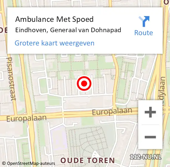 Locatie op kaart van de 112 melding: Ambulance Met Spoed Naar Eindhoven, Generaal van Dohnapad op 5 september 2019 15:00
