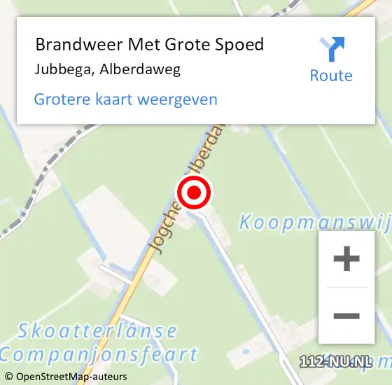Locatie op kaart van de 112 melding: Brandweer Met Grote Spoed Naar Jubbega, Alberdaweg op 5 september 2019 19:35