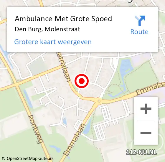 Locatie op kaart van de 112 melding: Ambulance Met Grote Spoed Naar Den Burg, Molenstraat op 5 september 2019 23:09