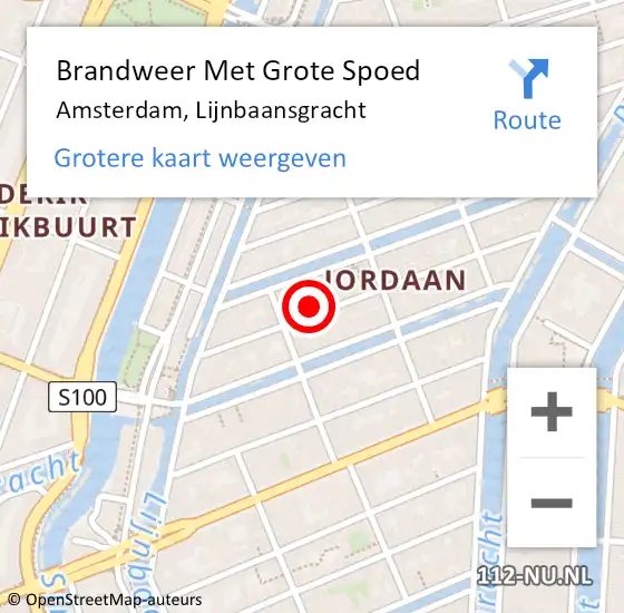 Locatie op kaart van de 112 melding: Brandweer Met Grote Spoed Naar Amsterdam, Lijnbaansgracht op 6 september 2019 08:24