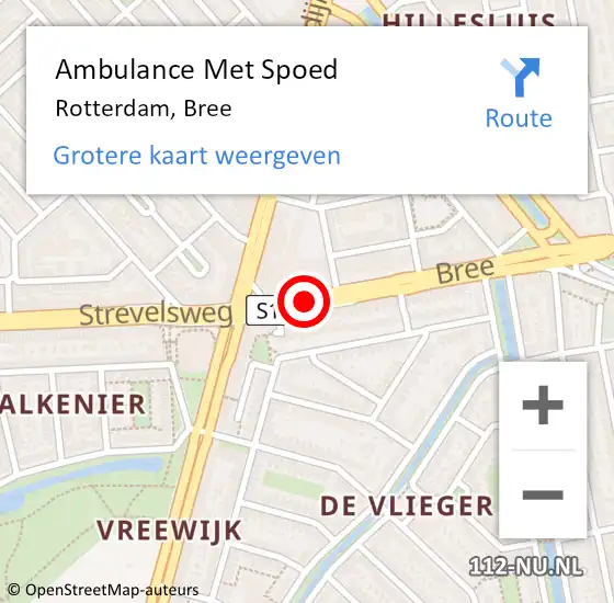 Locatie op kaart van de 112 melding: Ambulance Met Spoed Naar Rotterdam, Bree op 6 september 2019 12:47