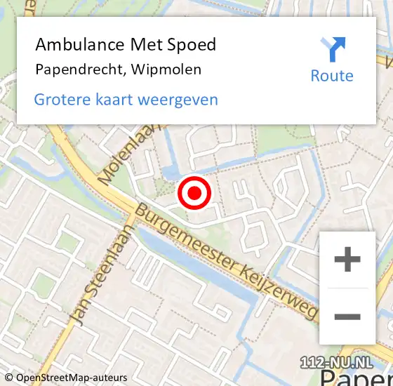 Locatie op kaart van de 112 melding: Ambulance Met Spoed Naar Papendrecht, Wipmolen op 6 september 2019 15:30