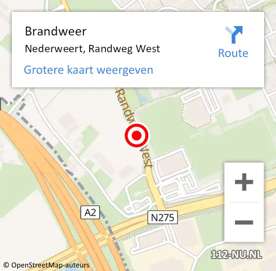 Locatie op kaart van de 112 melding: Brandweer Nederweert, Randweg West op 6 september 2019 15:58