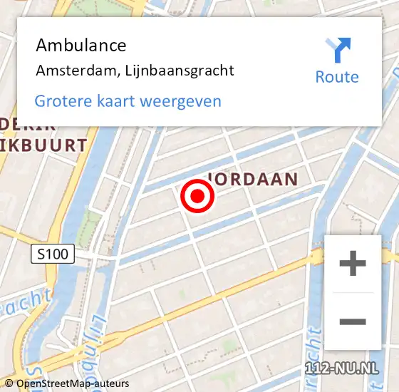Locatie op kaart van de 112 melding: Ambulance Amsterdam, Lijnbaansgracht op 6 september 2019 16:25
