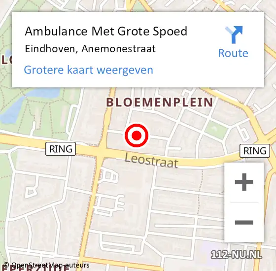 Locatie op kaart van de 112 melding: Ambulance Met Grote Spoed Naar Eindhoven, Anemonestraat op 6 september 2019 18:26