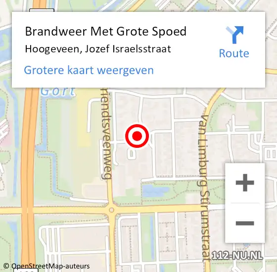 Locatie op kaart van de 112 melding: Brandweer Met Grote Spoed Naar Hoogeveen, Jozef Israelsstraat op 7 september 2019 11:18