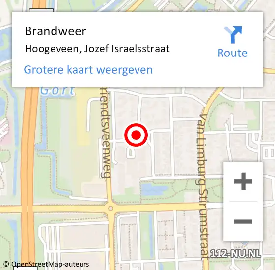 Locatie op kaart van de 112 melding: Brandweer Hoogeveen, Jozef Israelsstraat op 7 september 2019 11:20