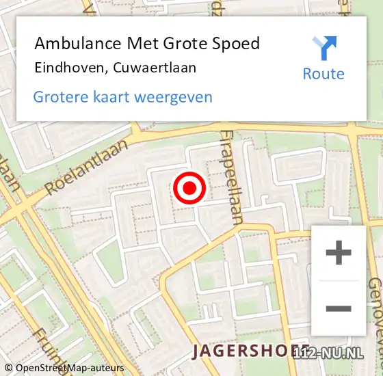 Locatie op kaart van de 112 melding: Ambulance Met Grote Spoed Naar Eindhoven, Cuwaertlaan op 7 september 2019 11:45