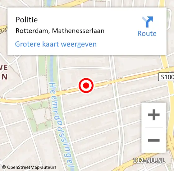 Locatie op kaart van de 112 melding: Politie Rotterdam, Mathenesserlaan op 7 september 2019 12:19