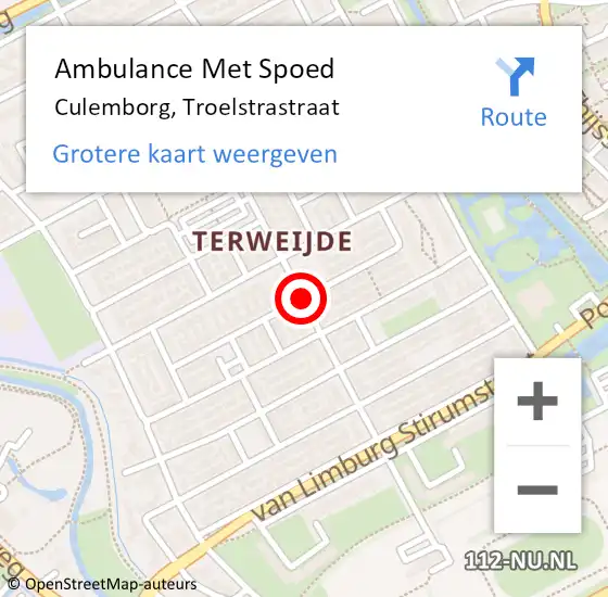 Locatie op kaart van de 112 melding: Ambulance Met Spoed Naar Culemborg, Troelstrastraat op 7 september 2019 12:27