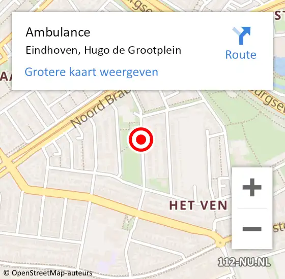 Locatie op kaart van de 112 melding: Ambulance Eindhoven, Hugo de Grootplein op 7 september 2019 12:30