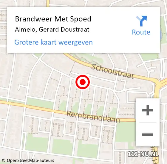 Locatie op kaart van de 112 melding: Brandweer Met Spoed Naar Almelo, Gerard Doustraat op 7 september 2019 14:38