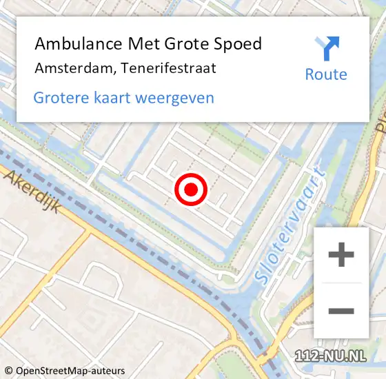Locatie op kaart van de 112 melding: Ambulance Met Grote Spoed Naar Amsterdam, Tenerifestraat op 7 september 2019 20:40