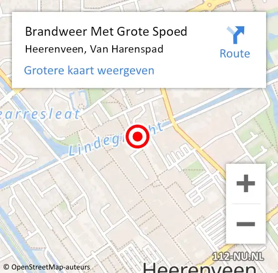 Locatie op kaart van de 112 melding: Brandweer Met Grote Spoed Naar Heerenveen, Van Harenspad op 8 september 2019 01:52