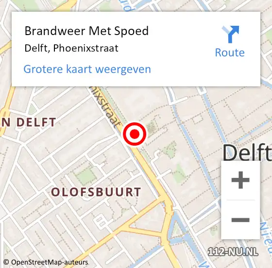 Locatie op kaart van de 112 melding: Brandweer Met Spoed Naar Delft, Phoenixstraat op 8 september 2019 03:34