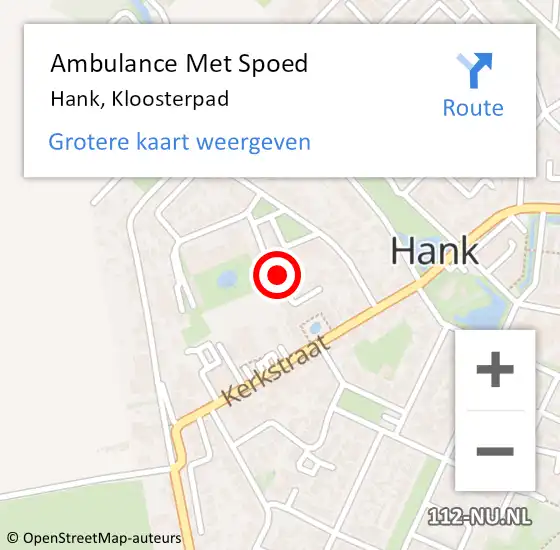 Locatie op kaart van de 112 melding: Ambulance Met Spoed Naar Hank, Kloosterpad op 8 september 2019 08:08