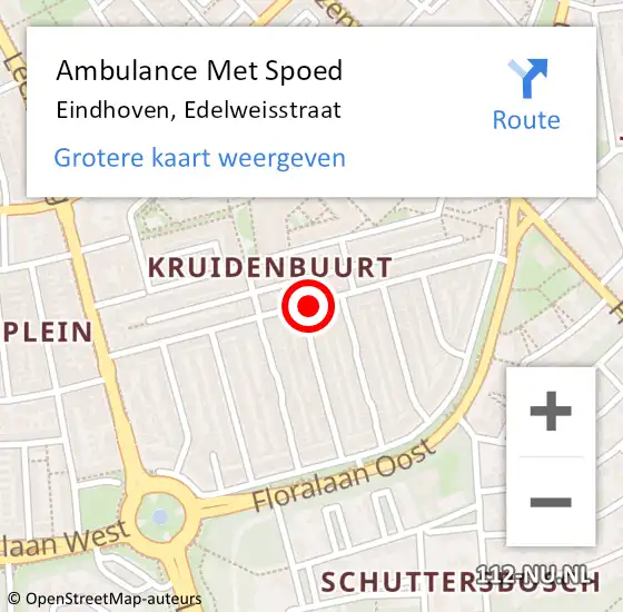 Locatie op kaart van de 112 melding: Ambulance Met Spoed Naar Eindhoven, Edelweisstraat op 8 september 2019 08:30
