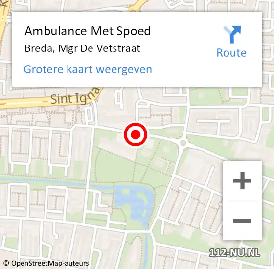 Locatie op kaart van de 112 melding: Ambulance Met Spoed Naar Breda, Mgr de Vetstraat op 8 september 2019 11:11