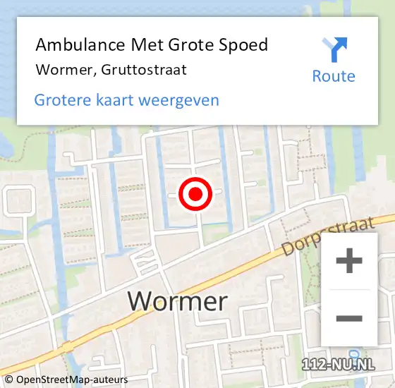 Locatie op kaart van de 112 melding: Ambulance Met Grote Spoed Naar Wormer, Gruttostraat op 8 september 2019 15:57