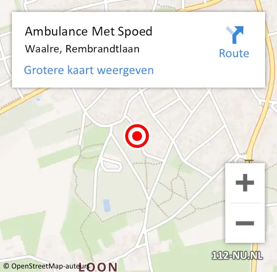 Locatie op kaart van de 112 melding: Ambulance Met Spoed Naar Waalre, Rembrandtlaan op 8 september 2019 20:56