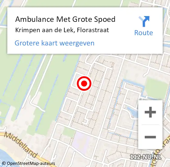 Locatie op kaart van de 112 melding: Ambulance Met Grote Spoed Naar Krimpen aan de Lek, Florastraat op 8 september 2019 22:22