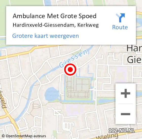 Locatie op kaart van de 112 melding: Ambulance Met Grote Spoed Naar Hardinxveld-Giessendam, Kerkweg op 8 september 2019 23:11